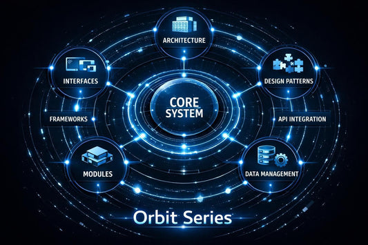 Diagram of a core system with interconnected components labeled 'Orbit Series' on a dark background.