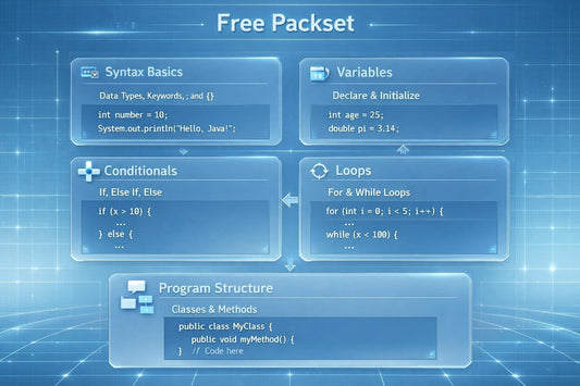 Educational diagram on programming basics with text boxes on a blue background