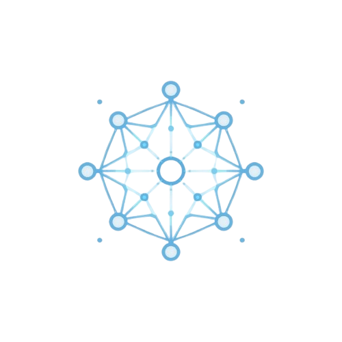 Geometric network icon with blue lines and dots on a white background