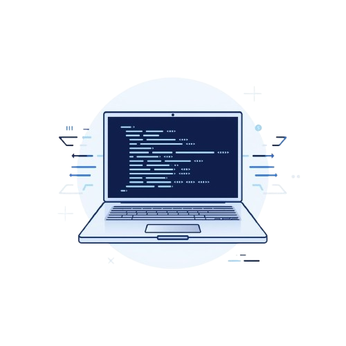 Laptop with code on screen against a white background