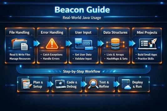 Beacon Guide for Real-World Java Usage with step-by-step workflow on a dark background