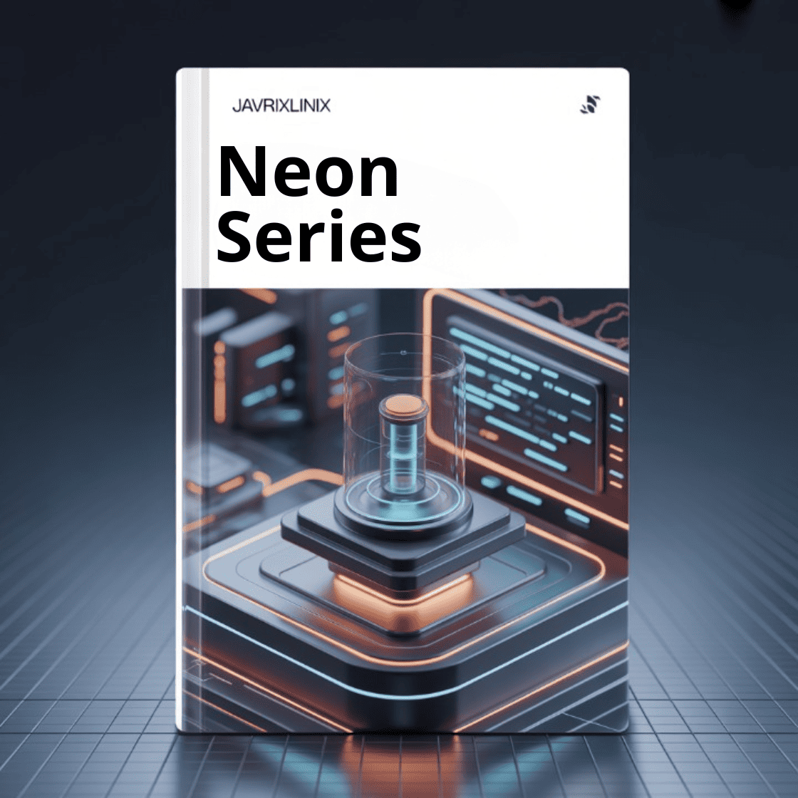Book titled 'Neon Series' by Javrixlinix with a futuristic design on a dark background