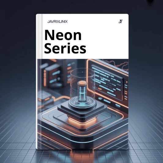 Book titled 'Neon Series' by Javrixlinix with a futuristic design on a dark background