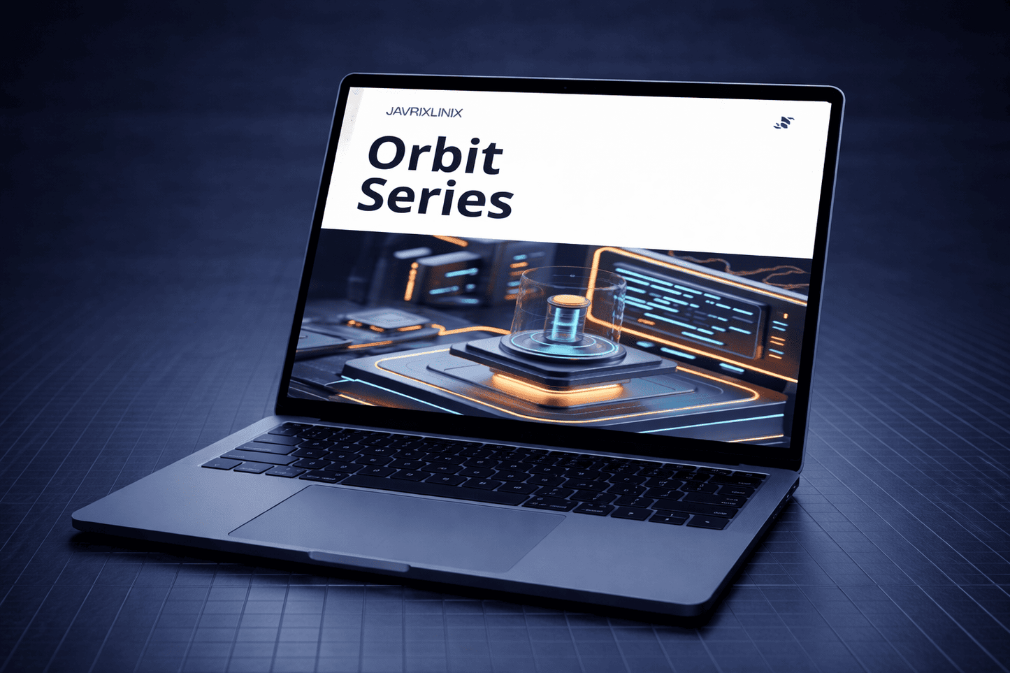 Laptop displaying 'Orbit Series' on a dark blue background