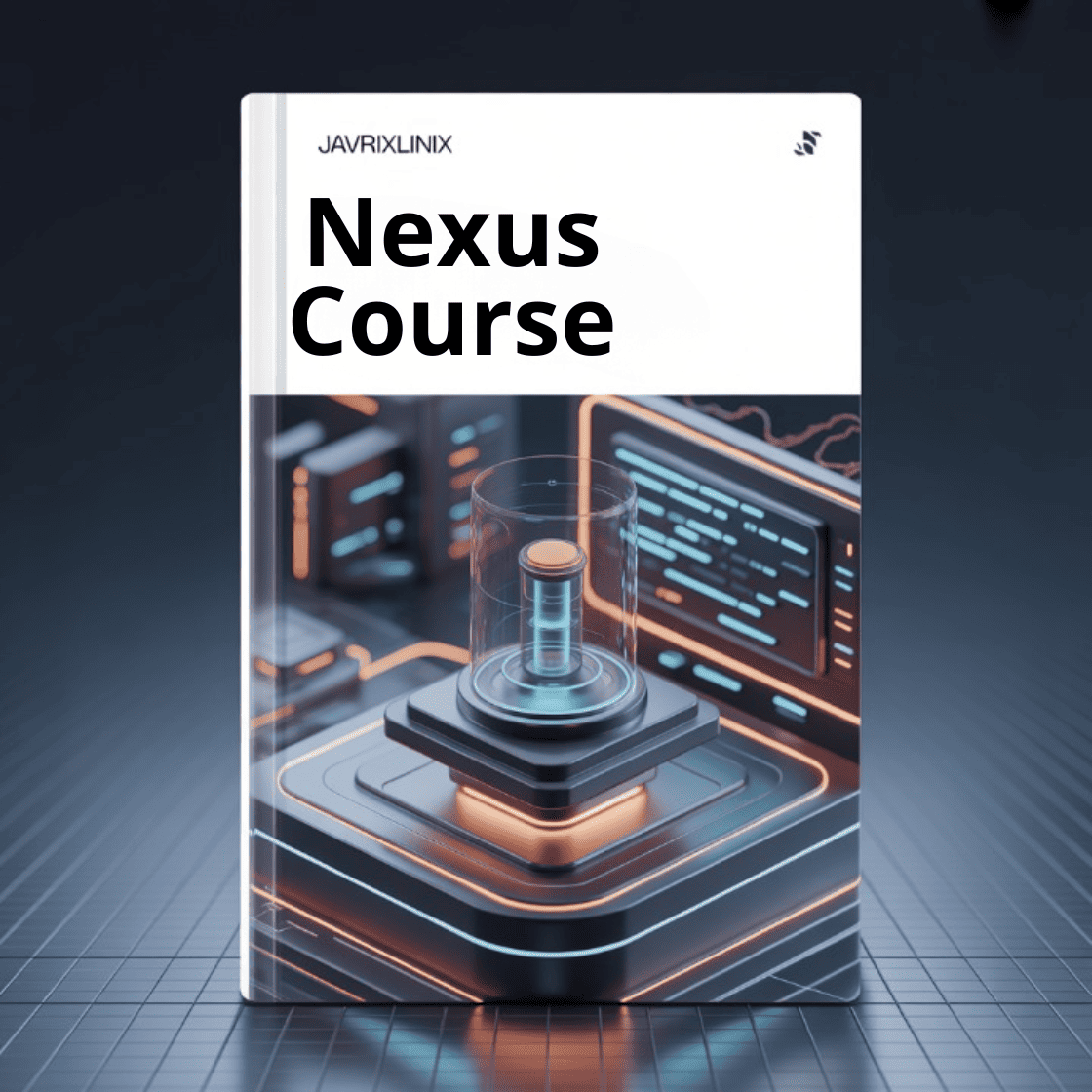 Book titled 'Nexus Course' with a futuristic design on a dark background