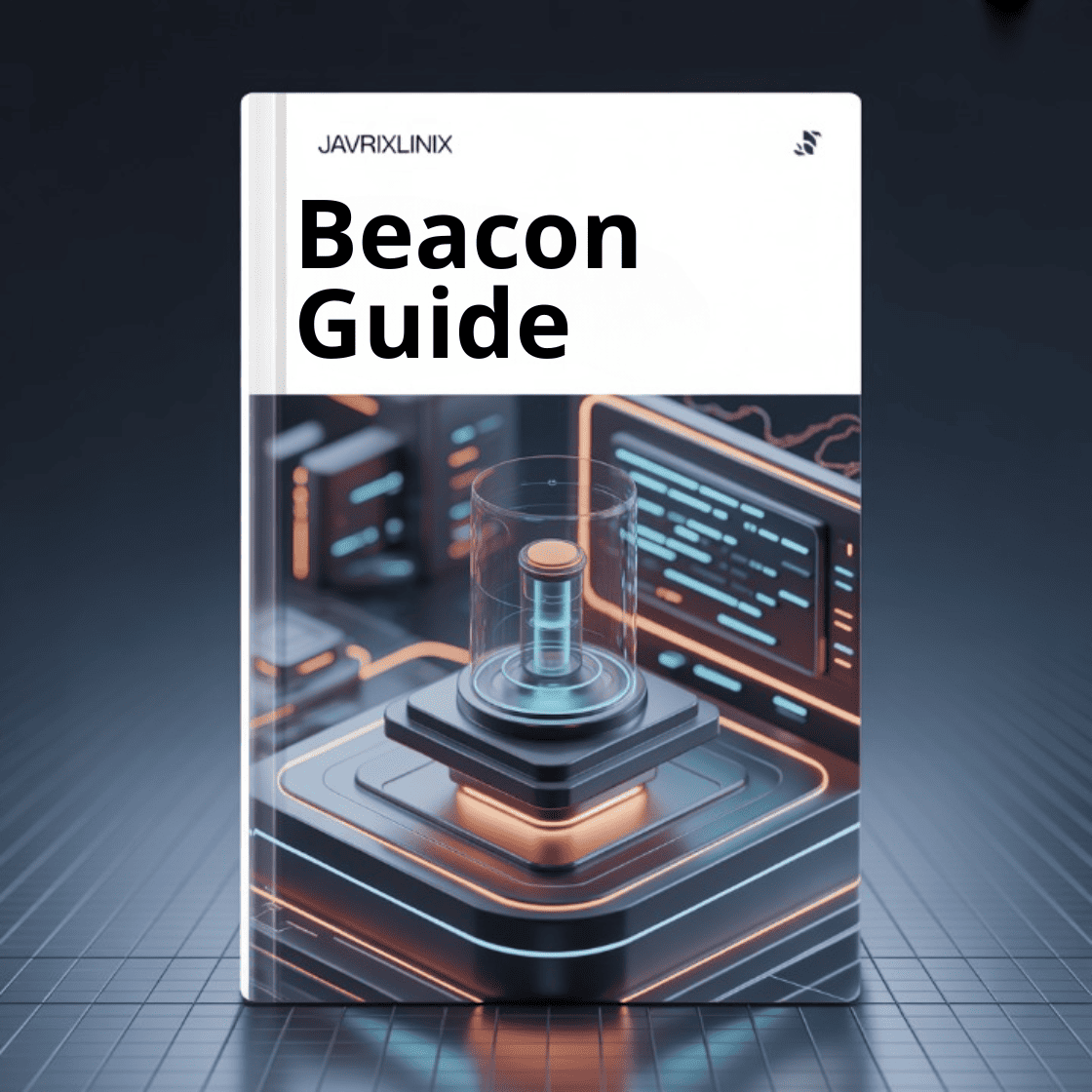 Book titled 'Beacon Guide' with a futuristic design on a dark background