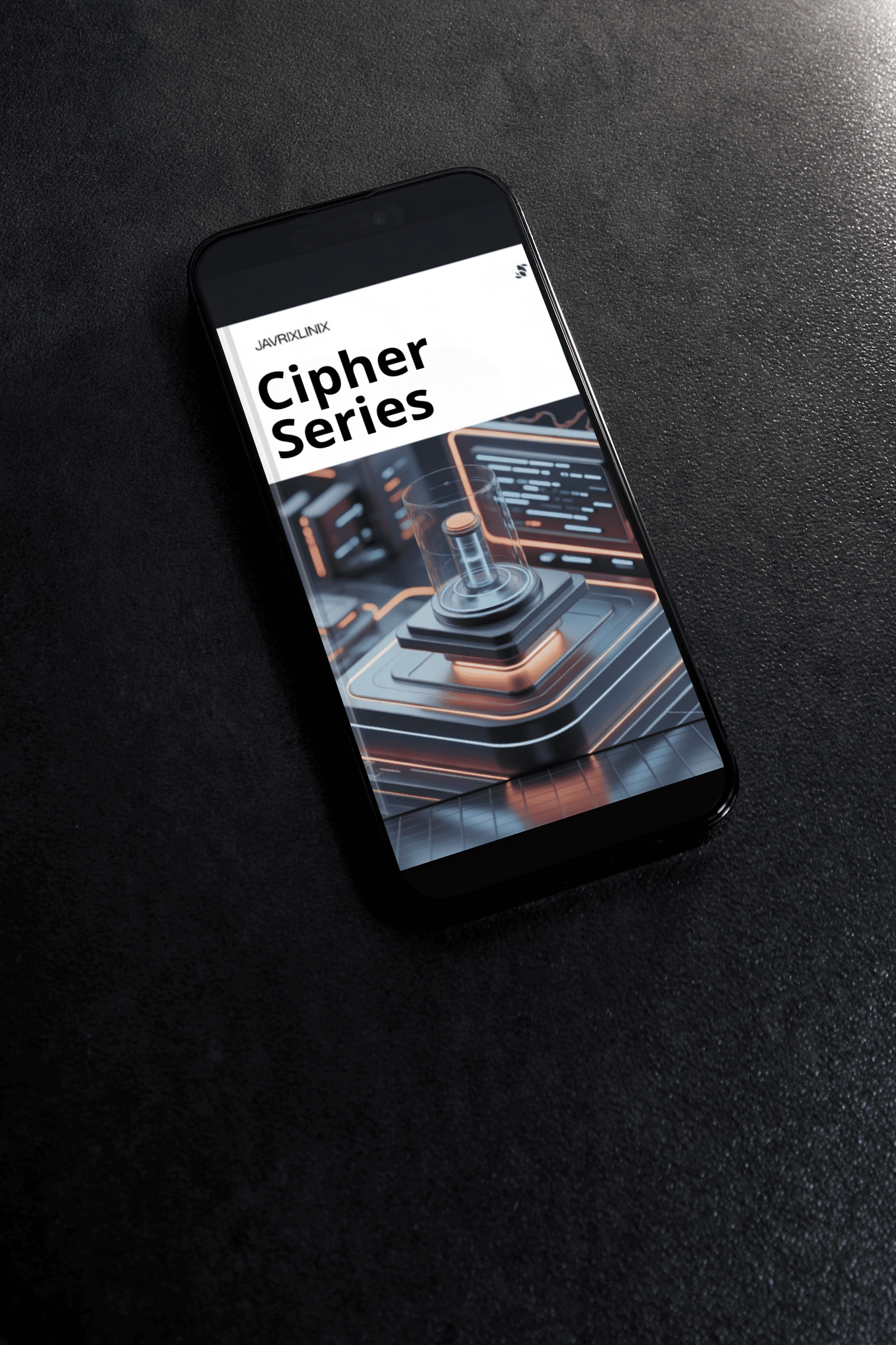Phone displaying 'Cipher Series' on a dark surface