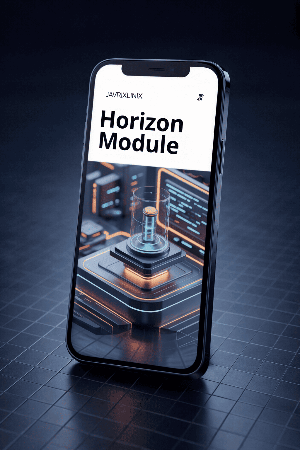Smartphone displaying 'Horizon Module' on a dark grid background