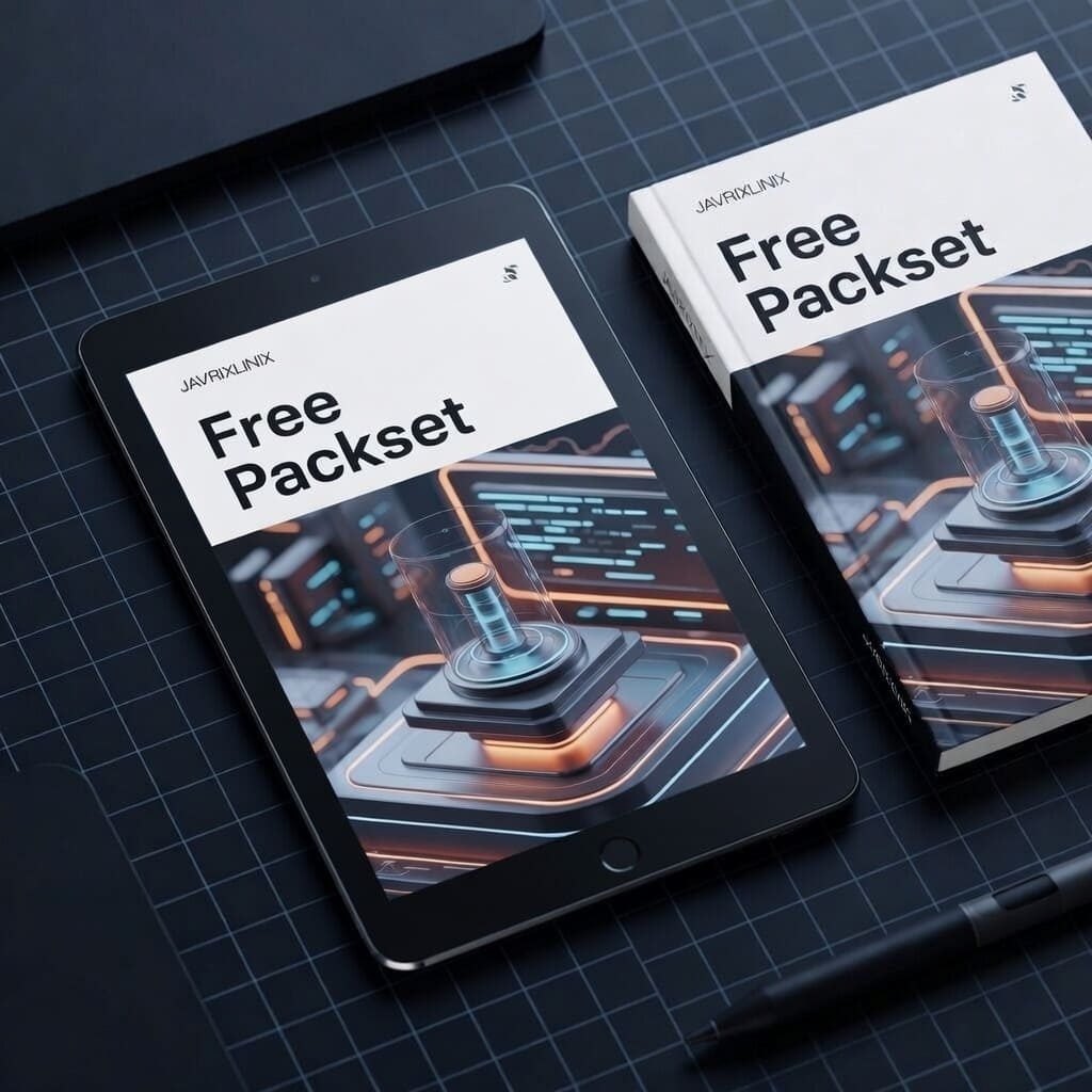 Tablet displaying a 'Free Packset' on a dark grid surface