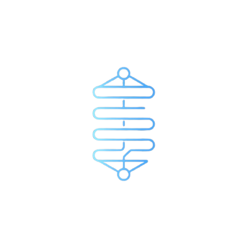 Blue icon of a hanging clothes rack on a white background