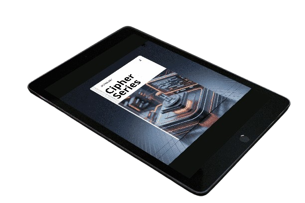 Black tablet with a display showing a design on a white background