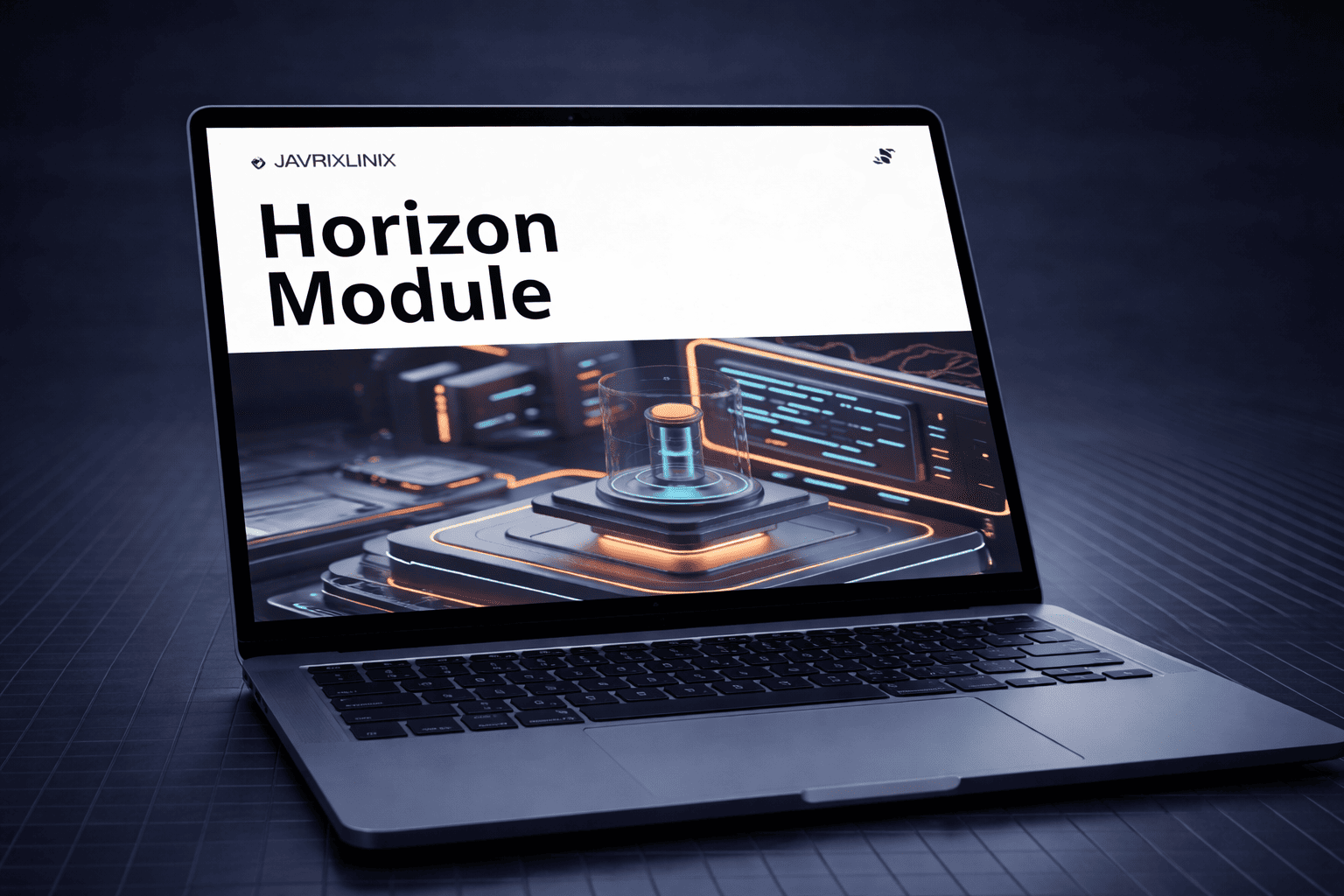 Laptop displaying 'Horizon Module' on a dark background