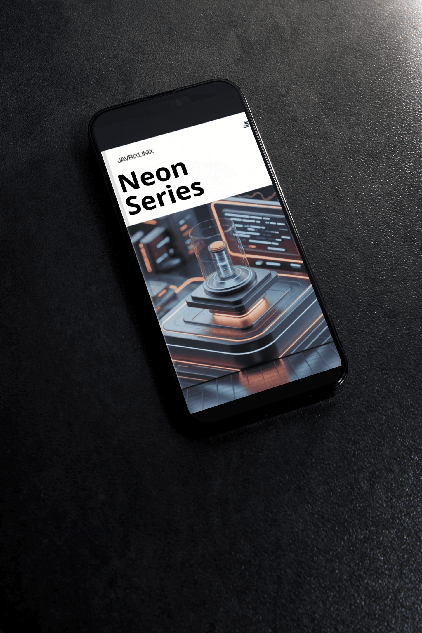 Phone displaying a 'Neon Series' product on a dark surface