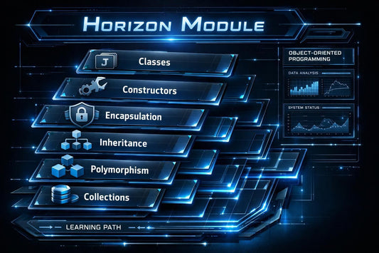 Horizon Module with software development concepts on a dark background