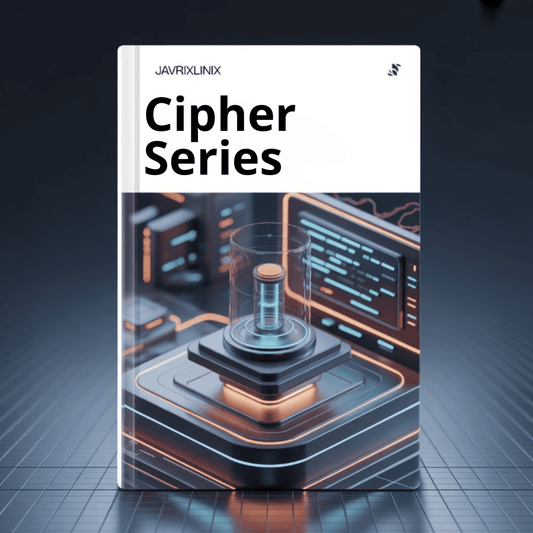 Book titled 'Cipher Series' with a futuristic design on a dark background